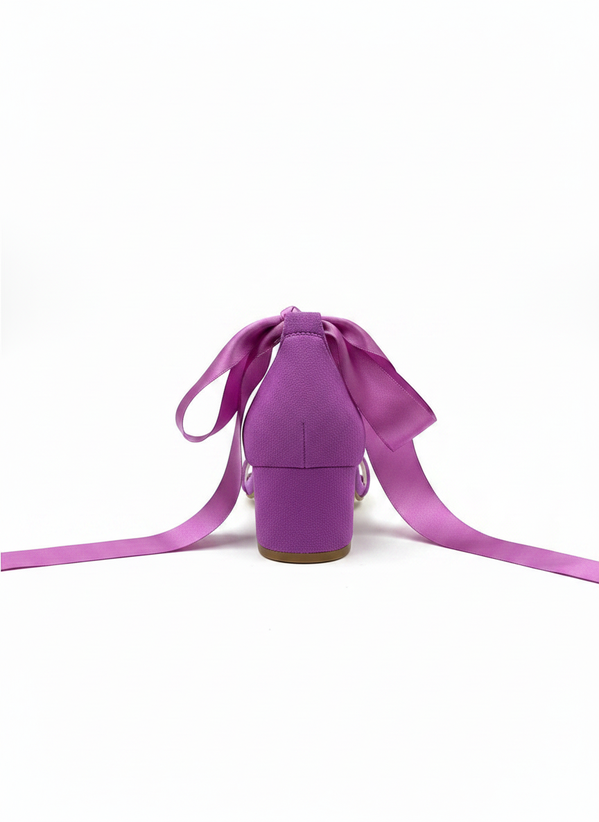 Rova Fuchsia Suede Satin Ribbon Ankle Strap Block Heel Sandal