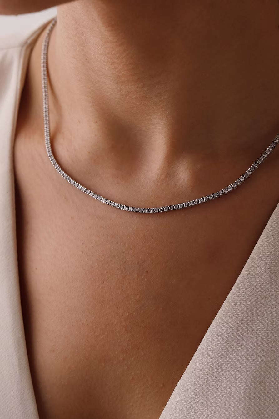 Aurevia 14K Gold Round Cut Diamond Necklace – 3.13 Ct Natural Diamond