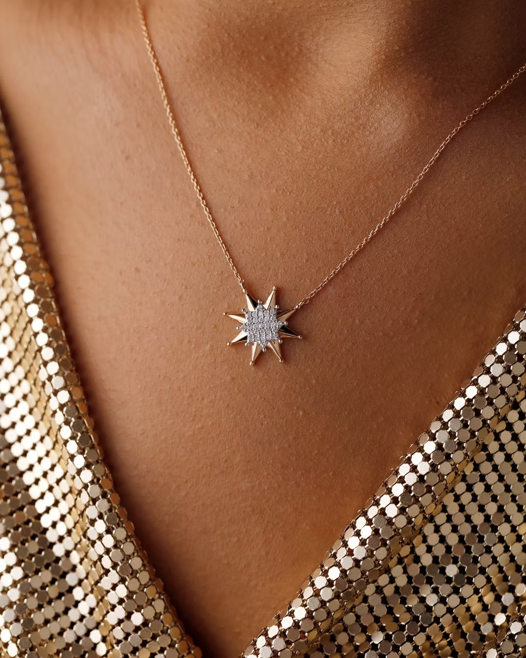 Elivara 14K Gold Round Cut Diamond Necklace – 0.19 Ct Natural Diamond