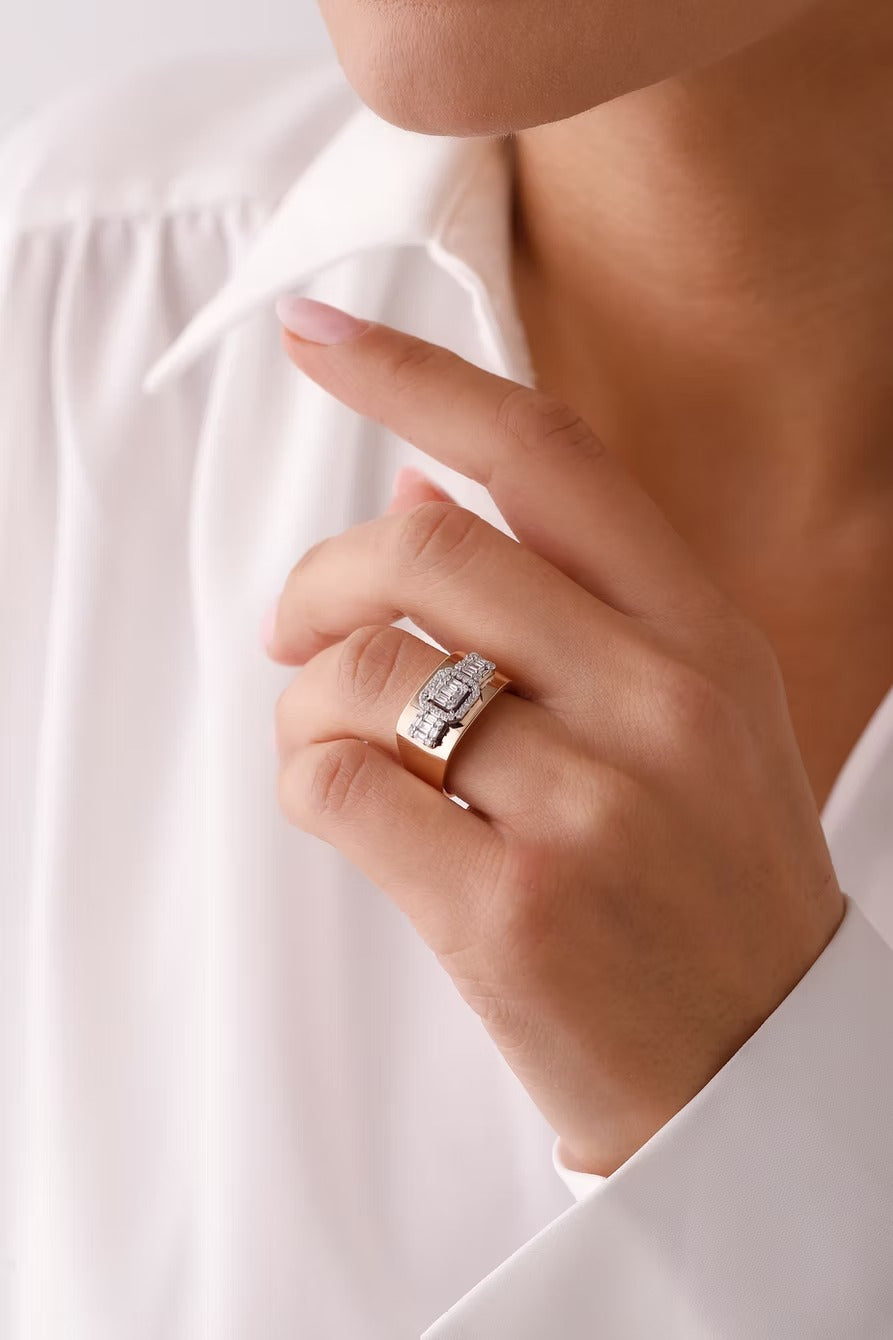 Azmira 14K Gold Baguette Cut Diamond Ring – 0.49 Ct Natural Diamond