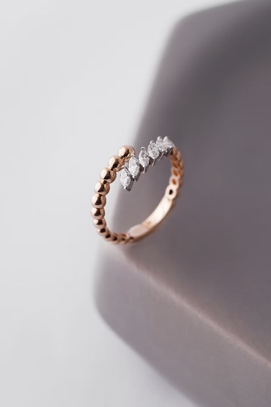 Olivra 14K Gold Marquise Cut Diamond Ring – 0.52 Ct Natural Diamond