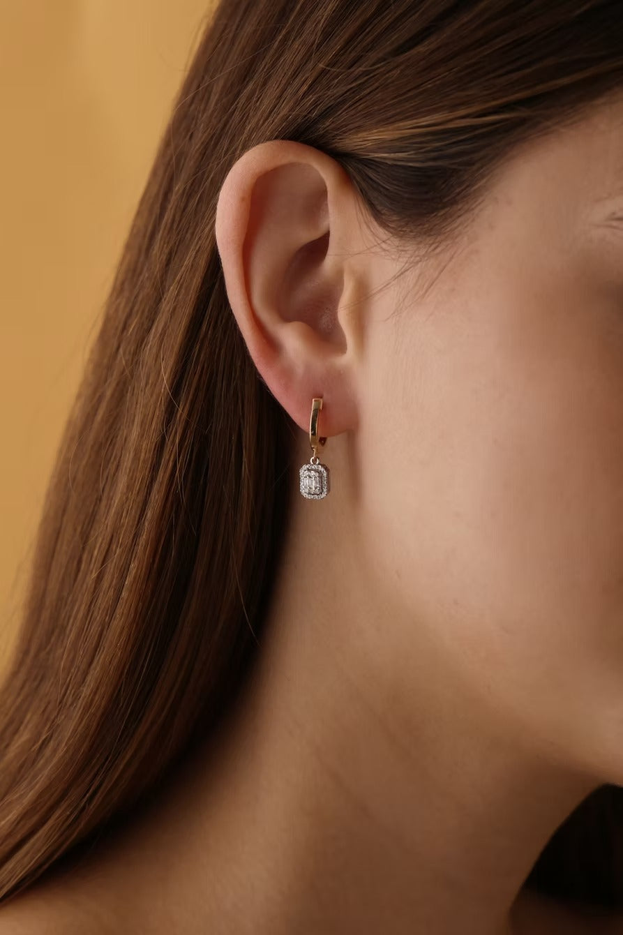 Lorivelle 14K Gold Baguette Cut Diamond Earrings – 0.22 Ct Natural Diamond