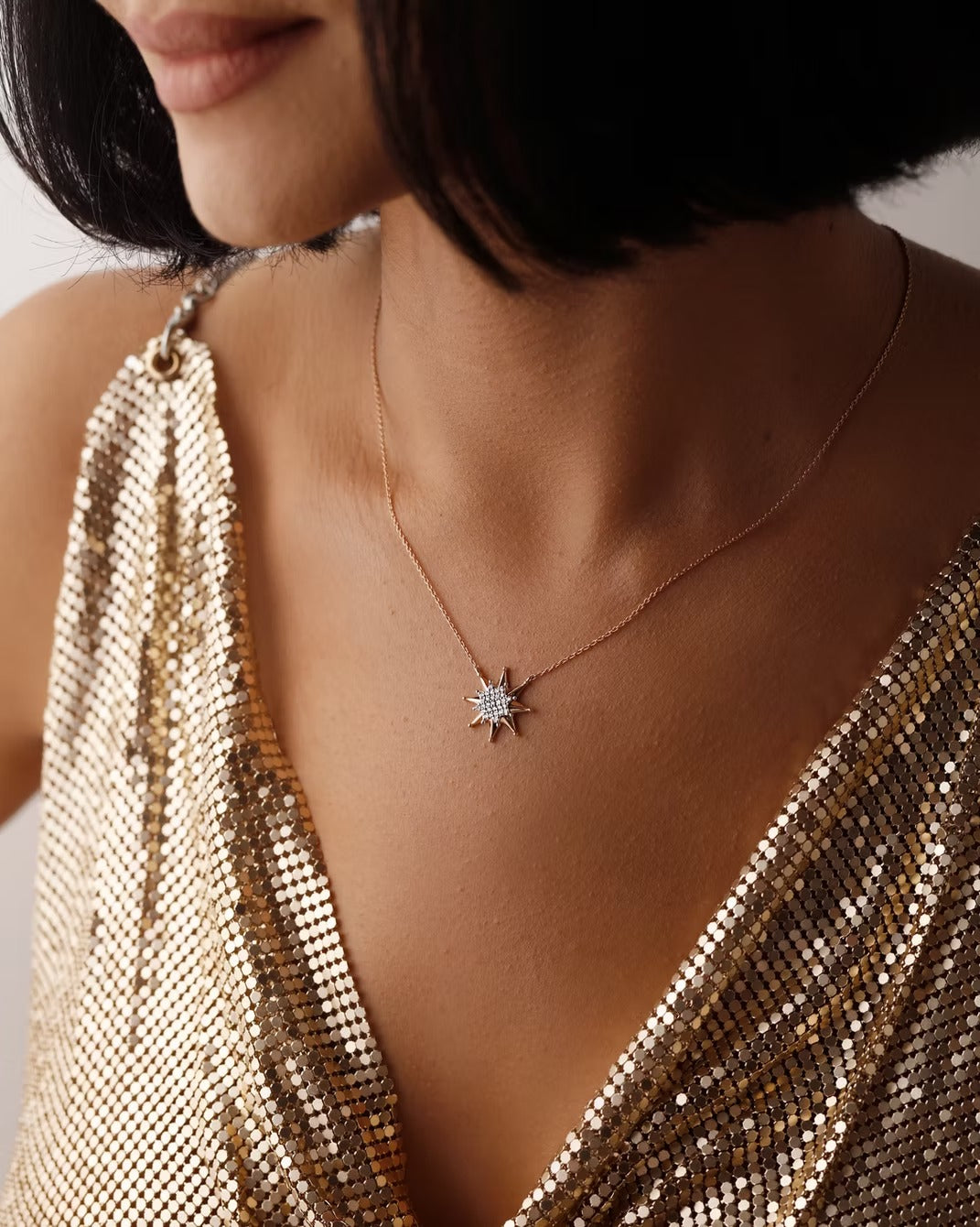 Elivara 14K Gold Round Cut Diamond Necklace – 0.19 Ct Natural Diamond