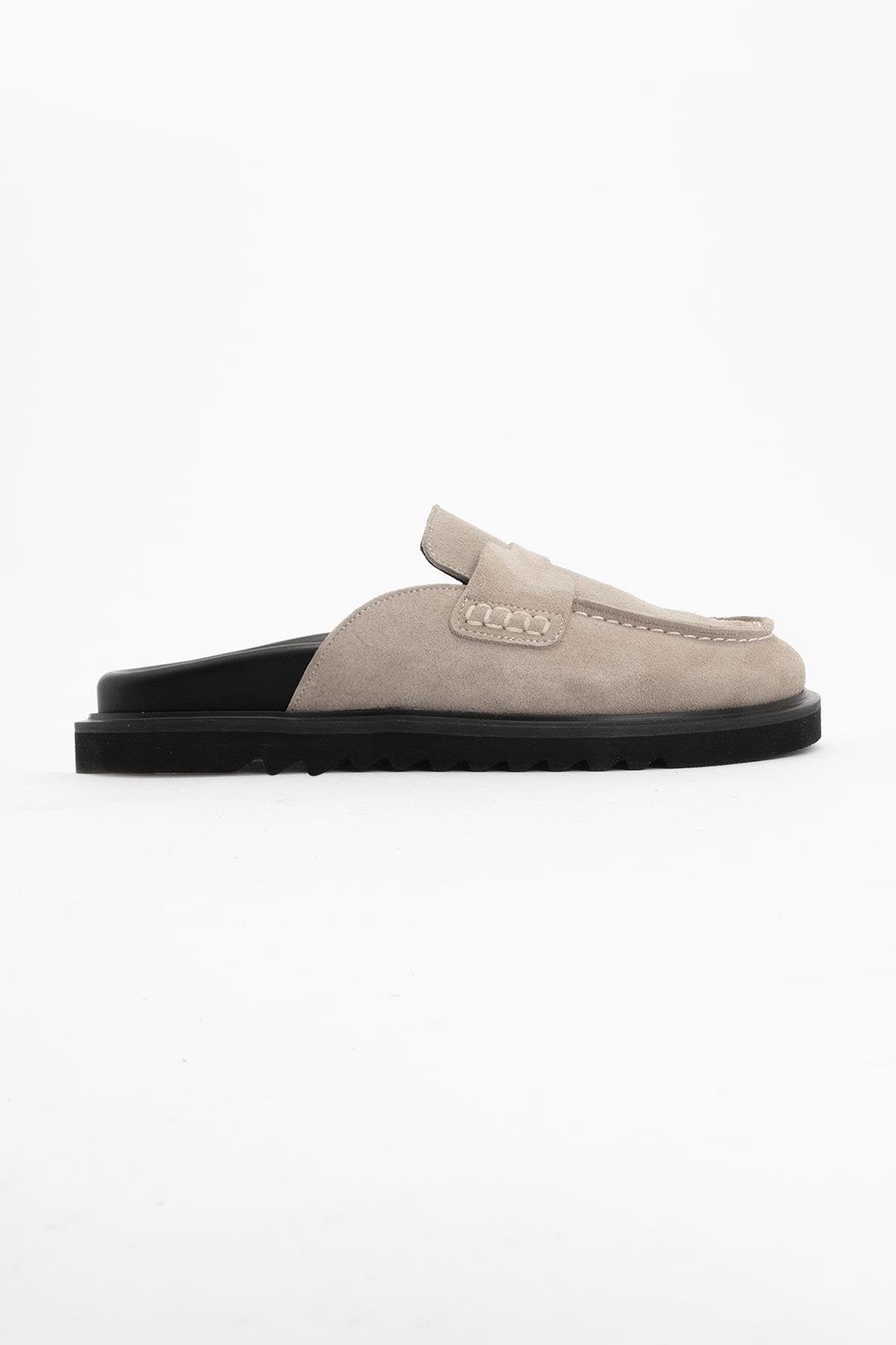 Laven - Beige Suede Leather Clogs (Women)