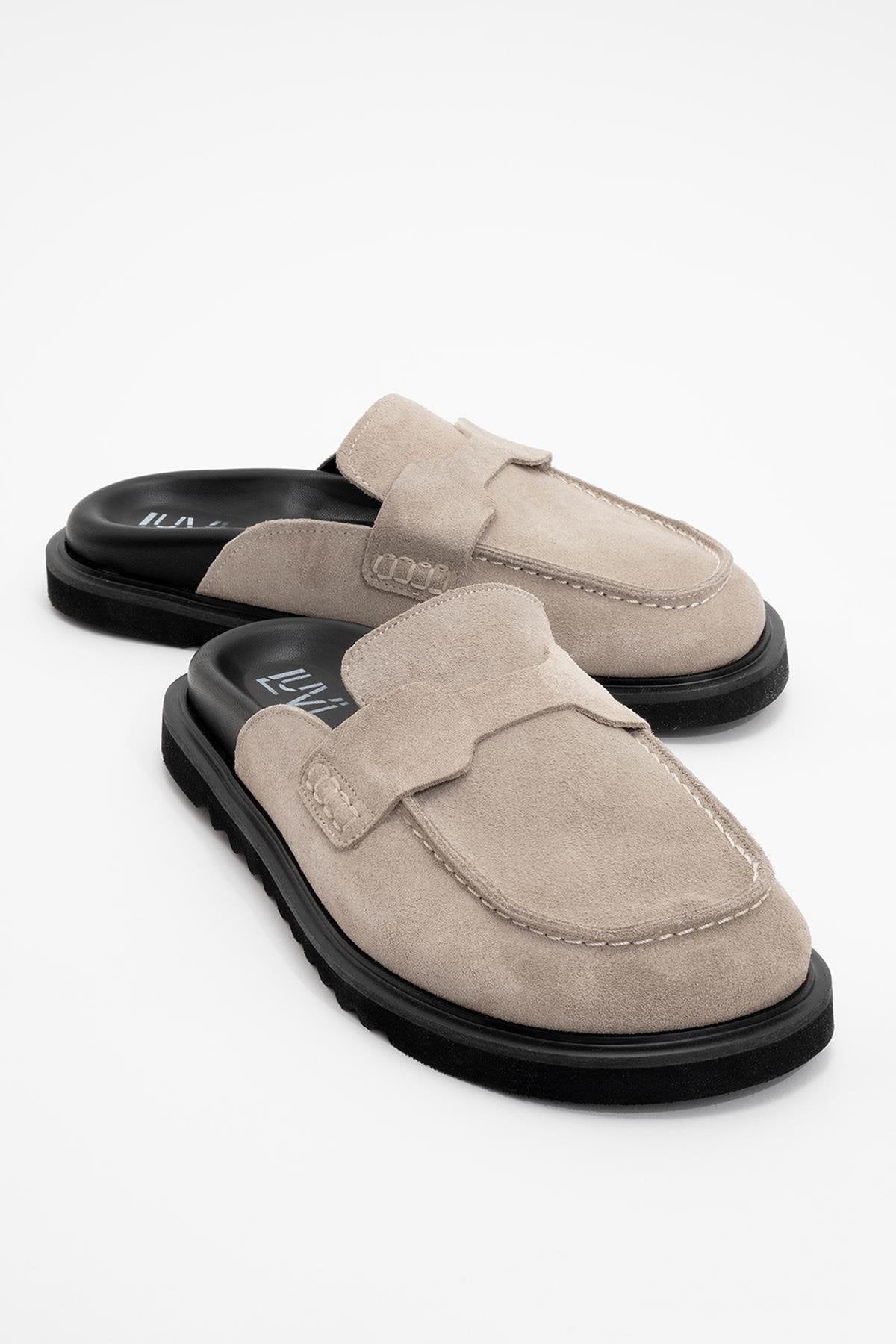 Laven - Beige Suede Leather Clogs (Women)