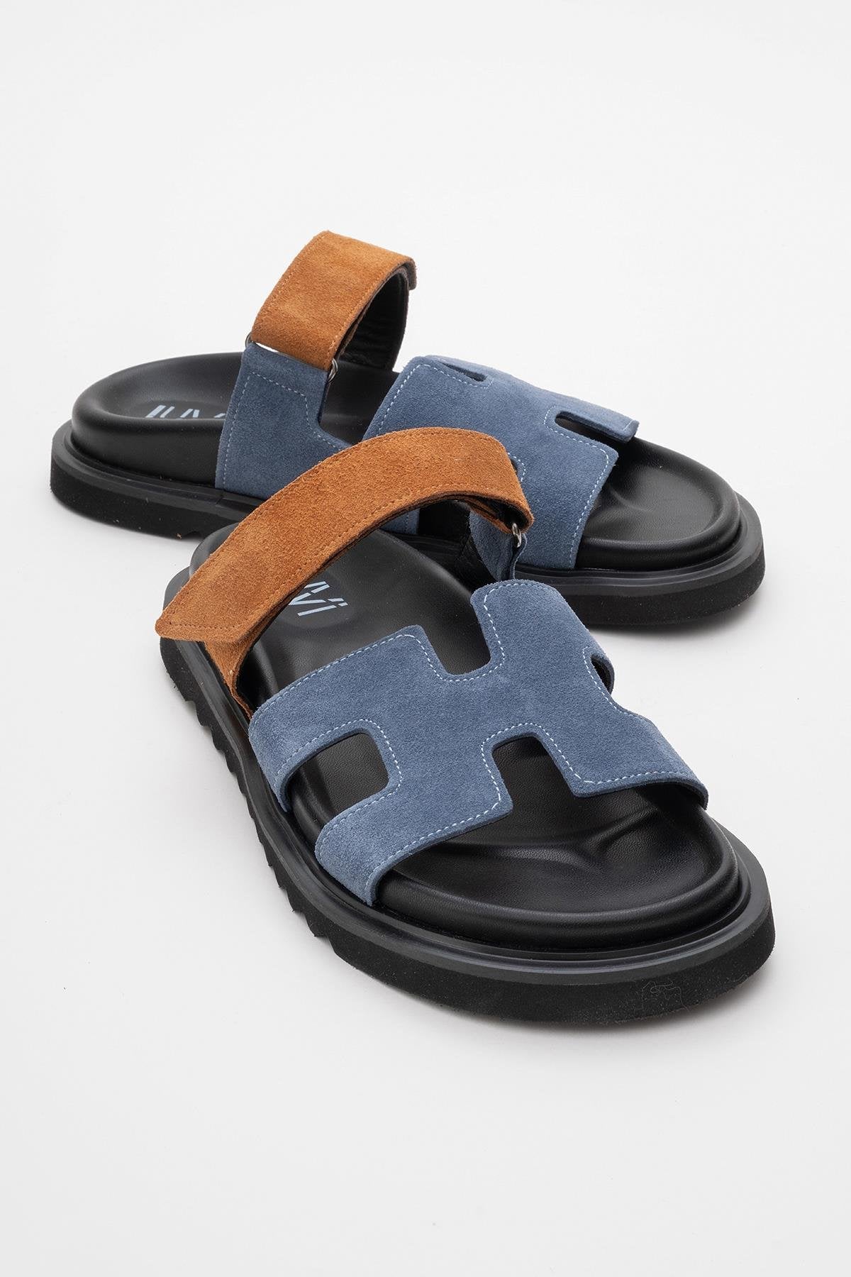 Morte - Blue Cognac Suede Leather Slide Sandal (Women)