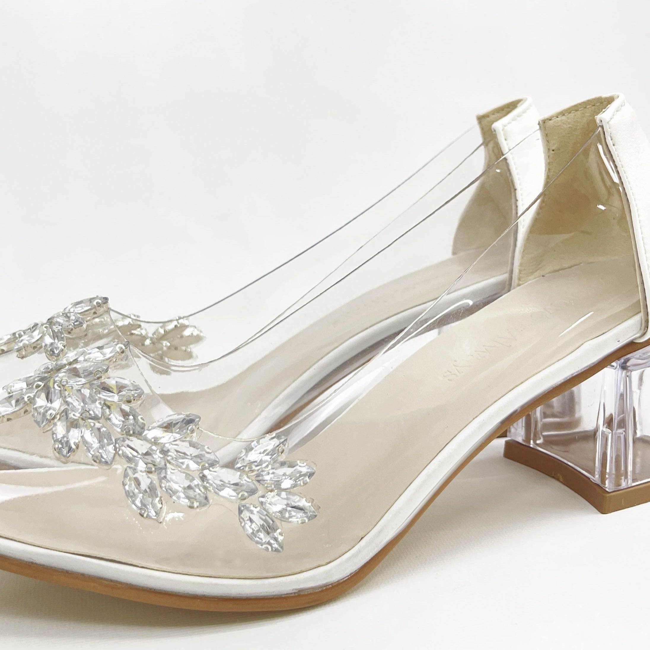 Low heel transparent shoes best sale