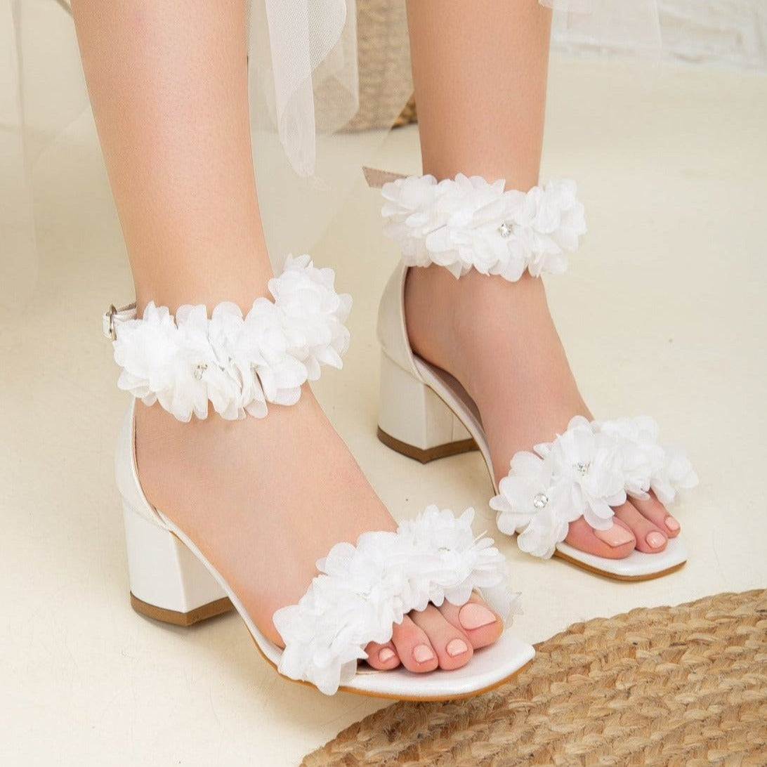 White Wedding Sandals, Bridal Shoes, Block Heels, Lace Wedding Shoes, White Heels, White Bride Shoes, Wedding Shoes, White Low Heel Shoes