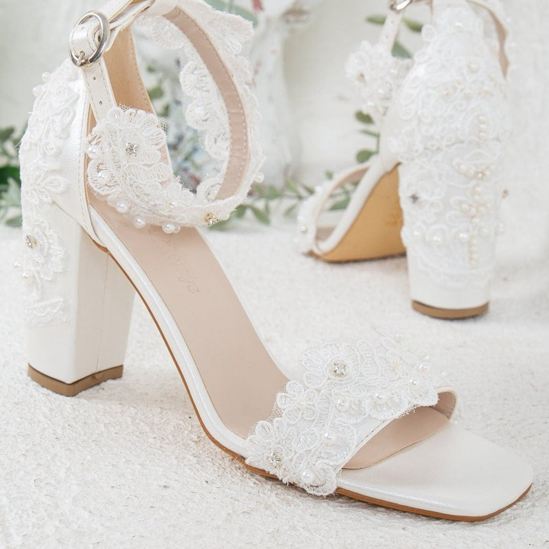 Vintage Ivory Lace Wedding Shoes - Low Heel Bridal Shoes House of Elliot