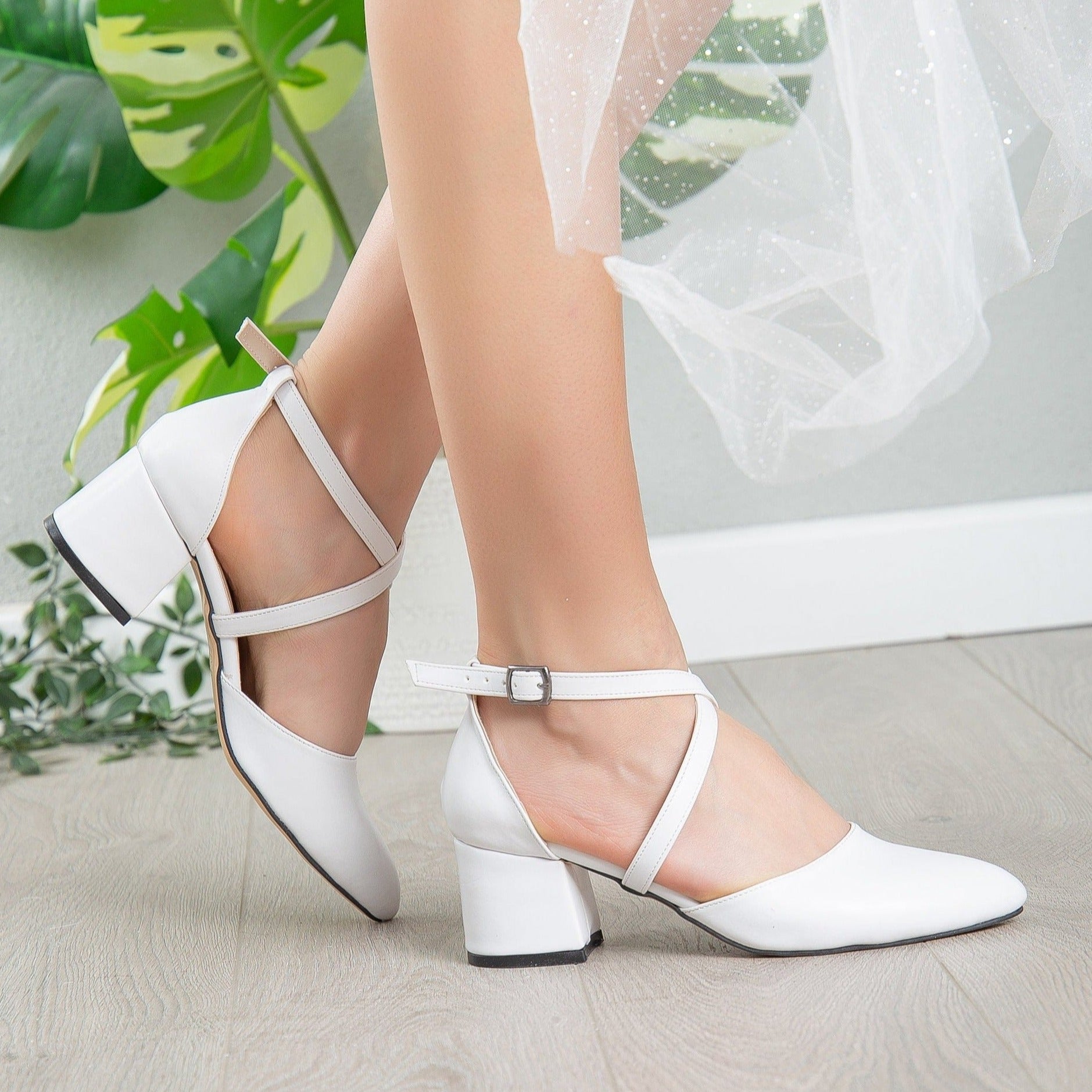 Wedding Low Heels, White Block Heels, Pointed Toe Heels