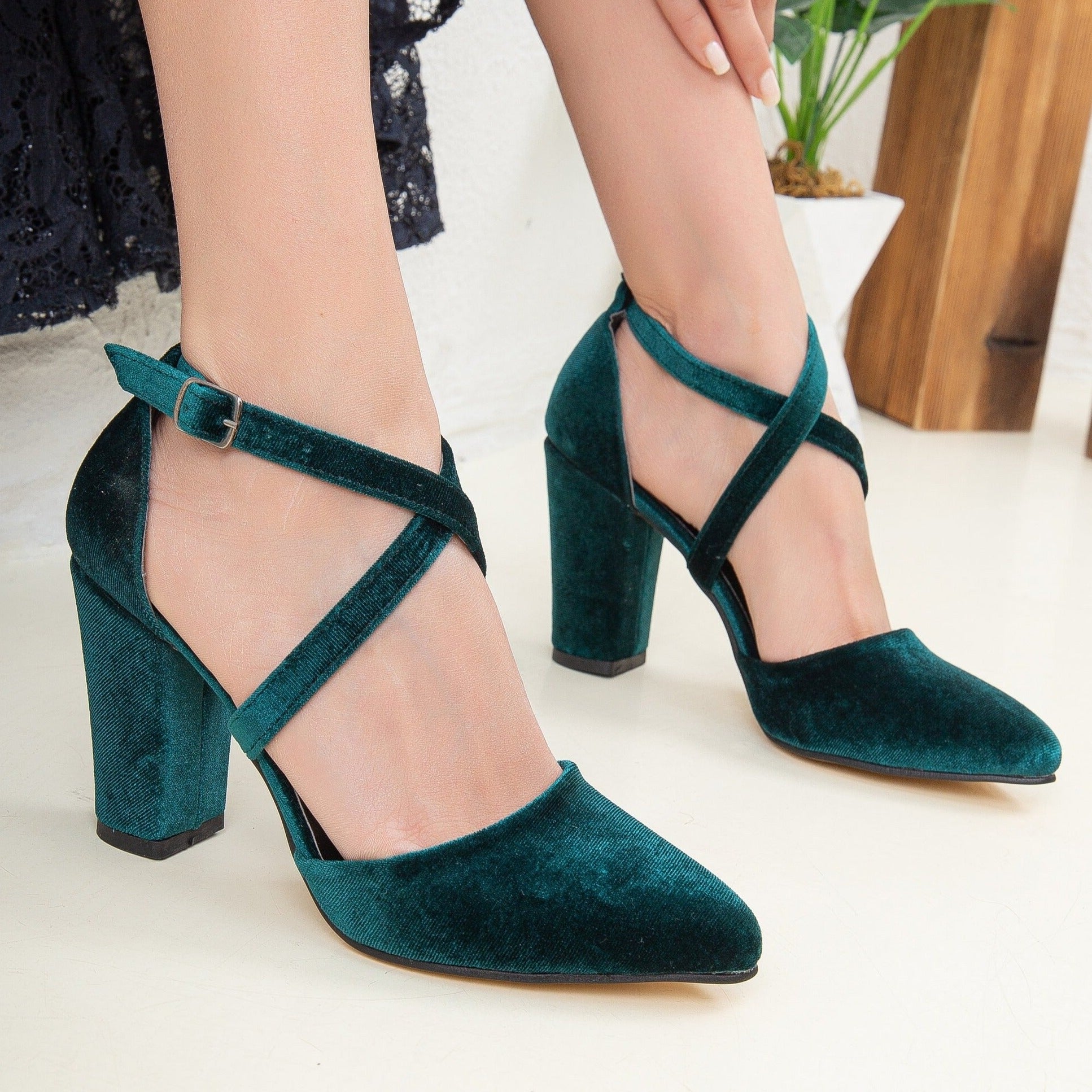 Green Velvet Heels, Green Velvet Shoes, Green Heels, Green Criss Cross Heels