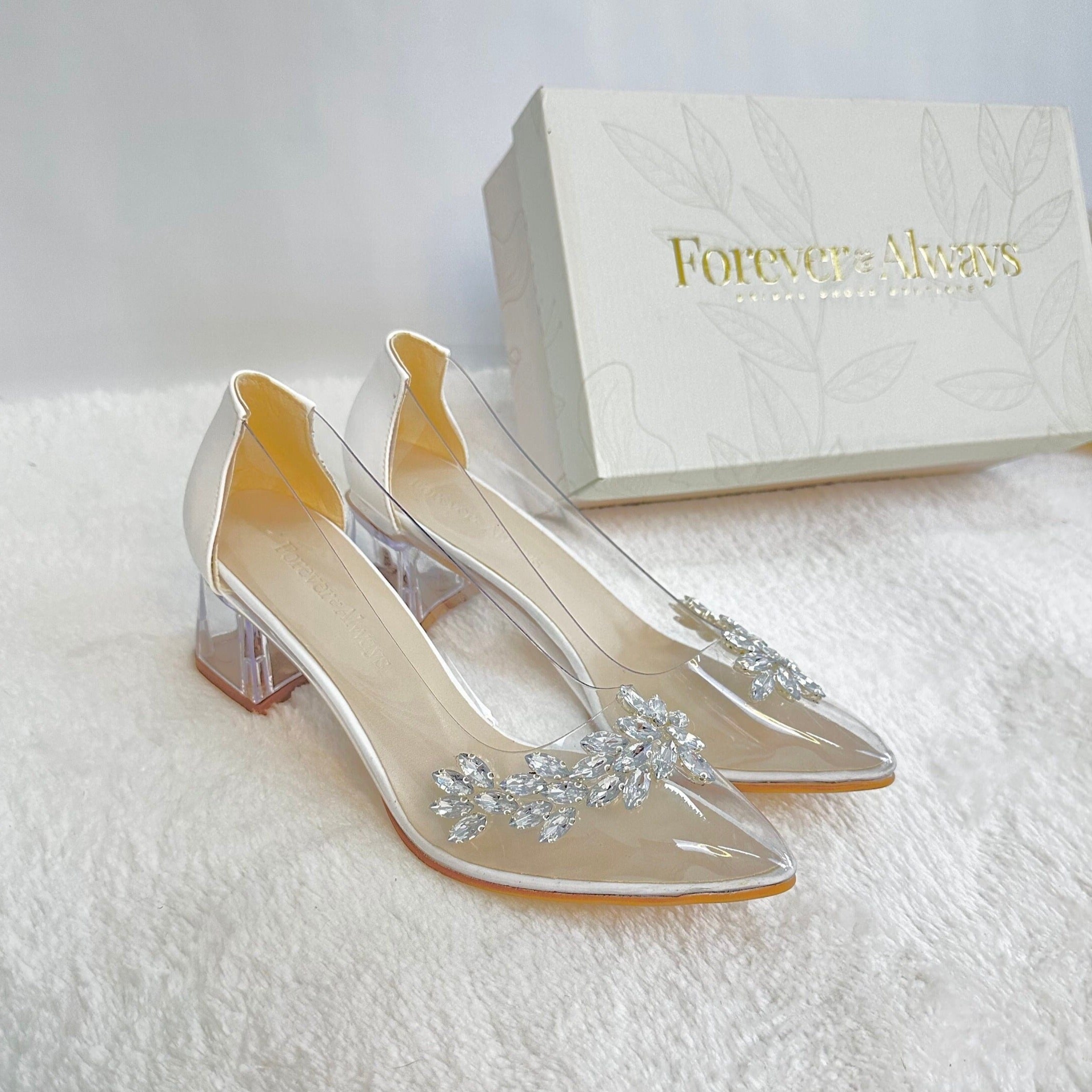 Cindy Cinderella Shoes Low White Heel