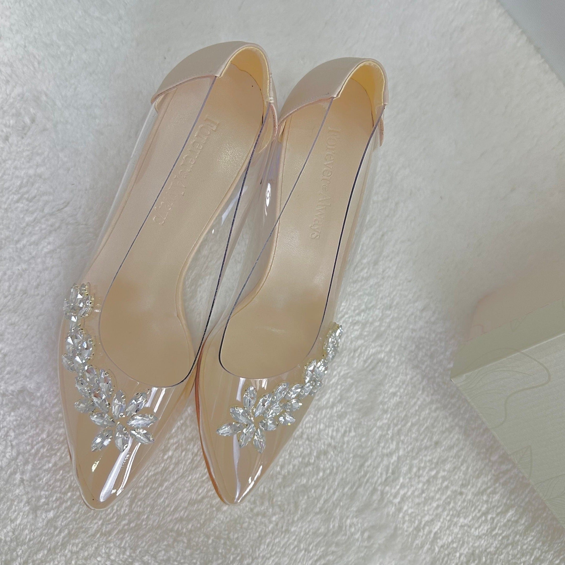 Wedding Shoes, Transparent Heels, Transparent Bridal Shoes, Transparent Wedding Shoes, Beige Heels, Transparent Low Heels, Beige Pumps