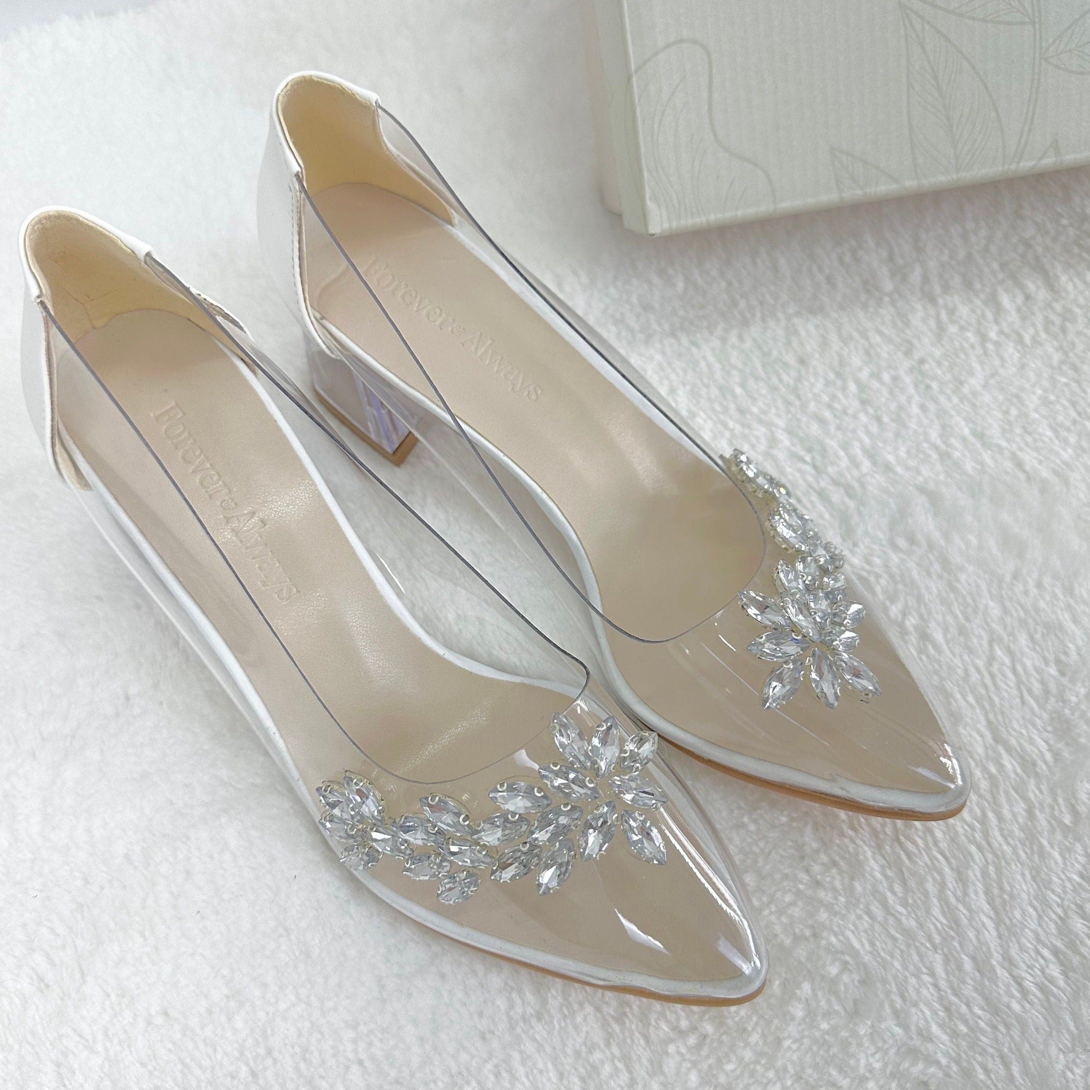 Wedding Shoes, Transparent Heels, Transparent Bridal Shoes, Transparent Wedding Shoes, White Heels, Transparent Low Heels, White Pumps