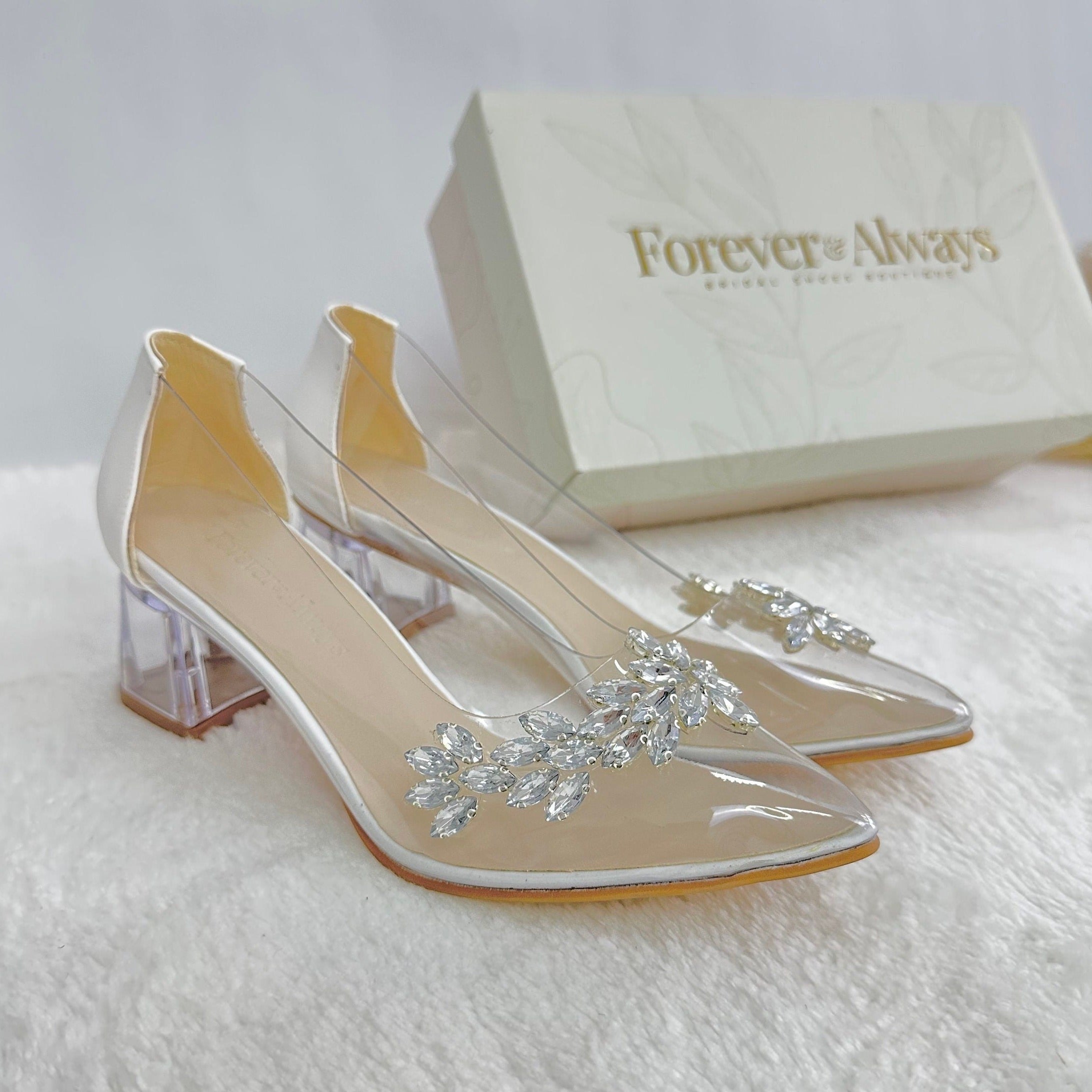 Wedding Shoes, Transparent Heels, Transparent Bridal Shoes, Transparent Wedding Shoes, White Heels, Transparent Low Heels, White Pumps