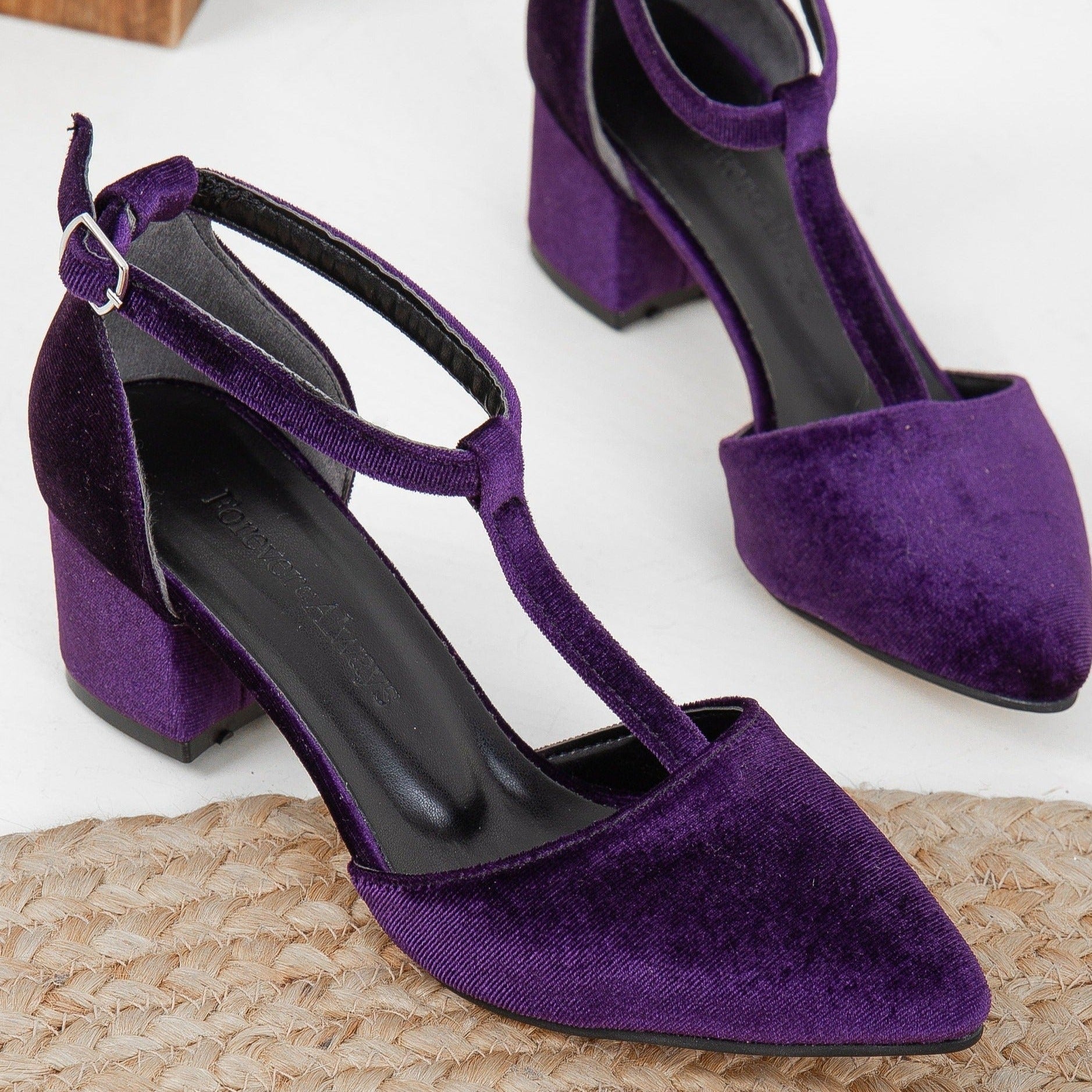 Purple Velvet Heels, Purple Velvet Shoes, Wedding Shoes, Mary Jane Shoes, Purple Low Heels, Purple Tango Dance Shoes, Deep Purple Heels