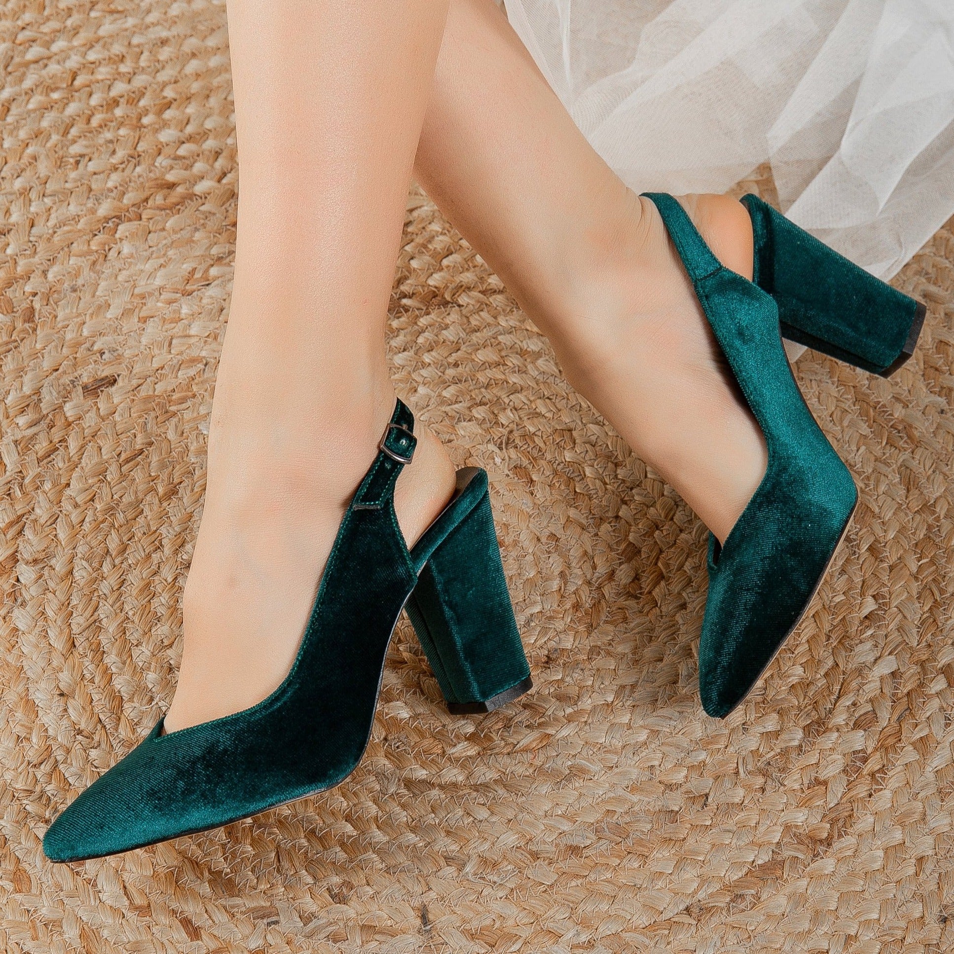 Emma Green Velvet High Heel Slingback Shoes