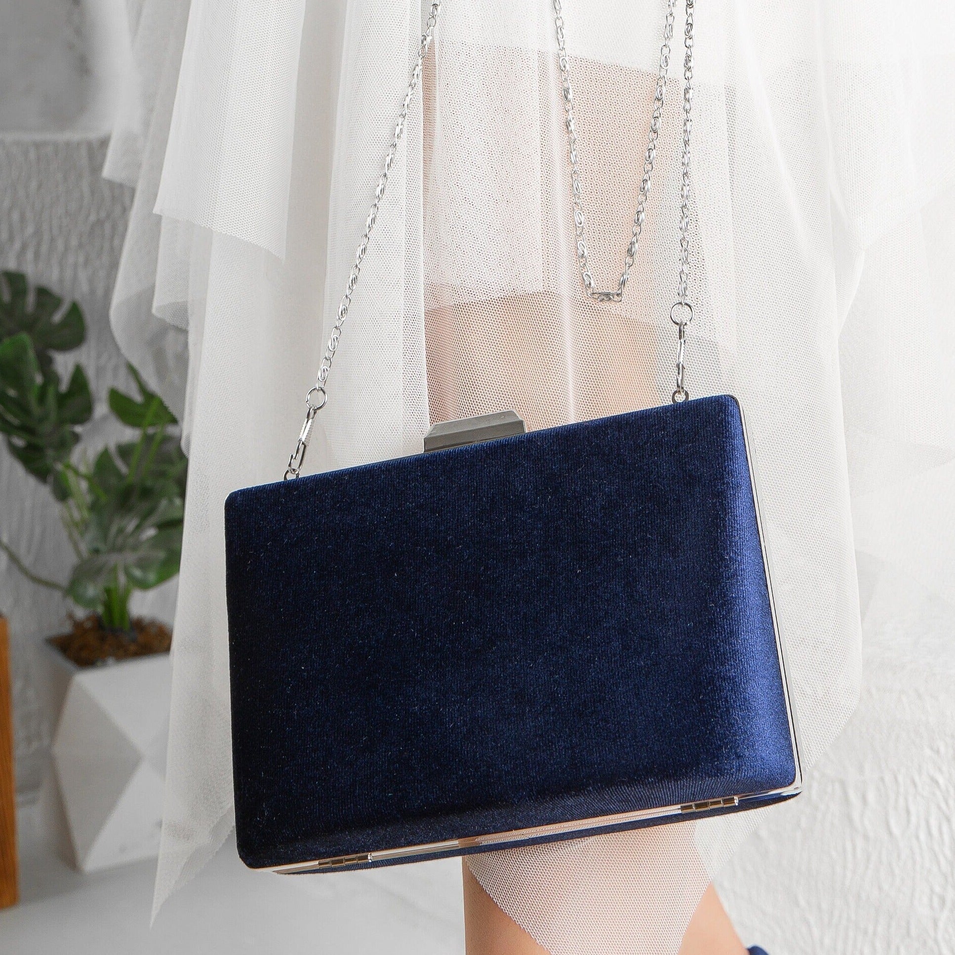 Alba Blue Velvet Clutch